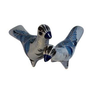 Ceramic Dove Figurines Cobalt Blue Floral Design Mexico Lot of 2 Hand Painted